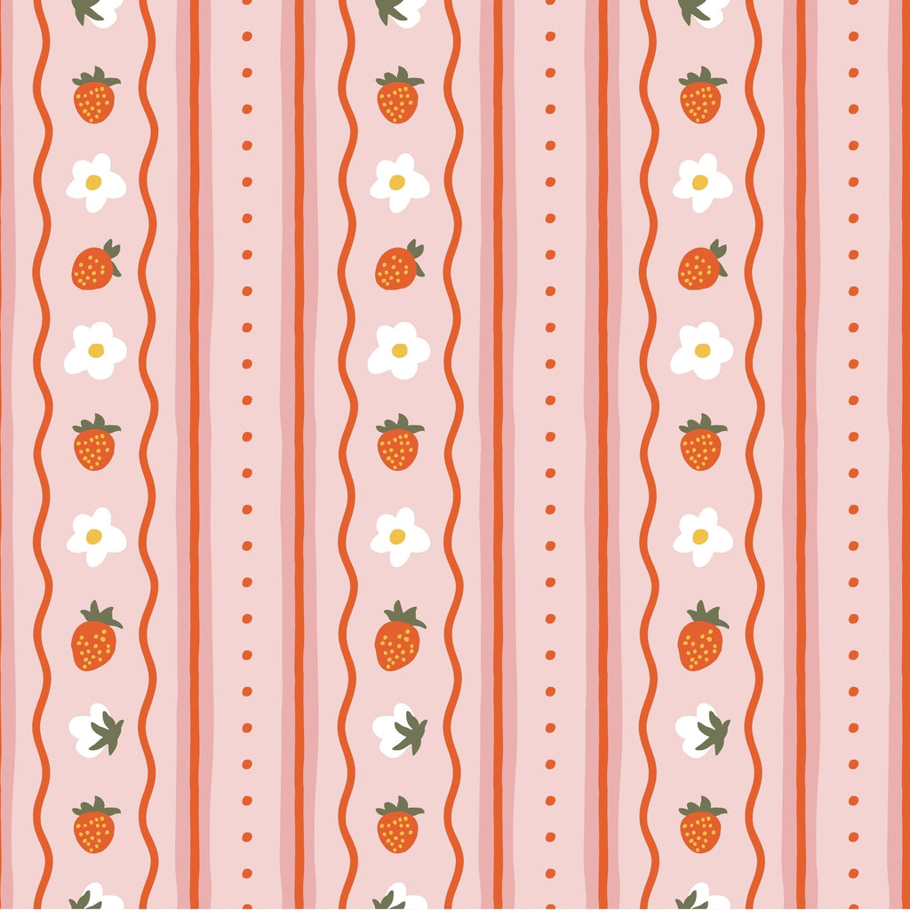 WP452 Strawberry Daisy Wallpaper flat pattern design