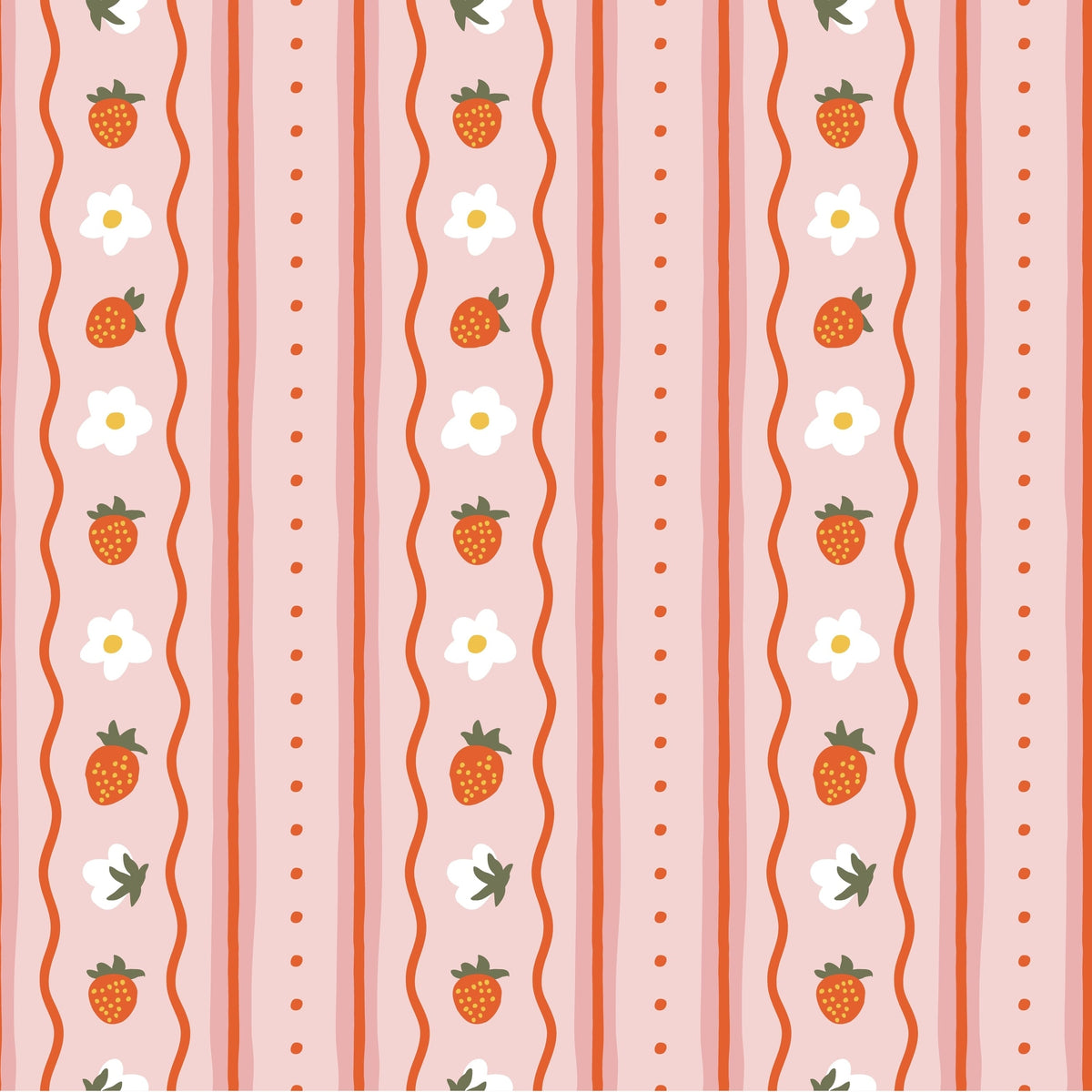 WP452 Strawberry Daisy Wallpaper flat pattern design
