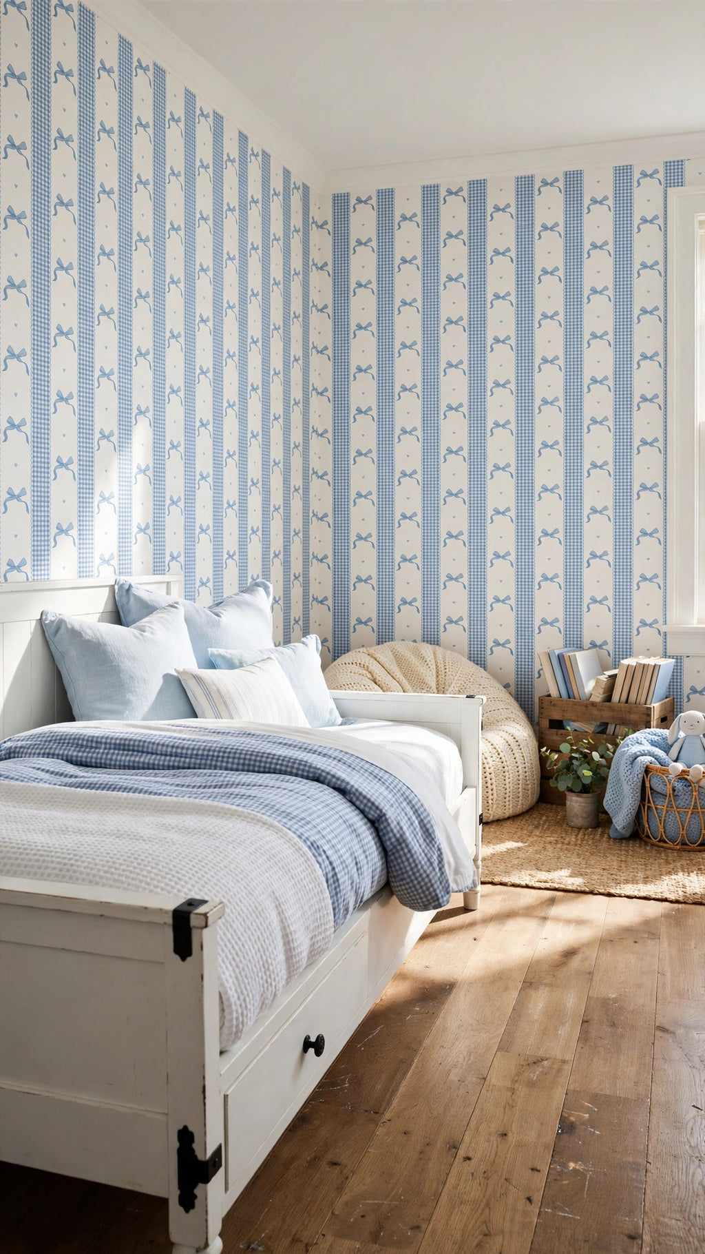 Blue Bow Wallpaper WP457-bedroom-mockup