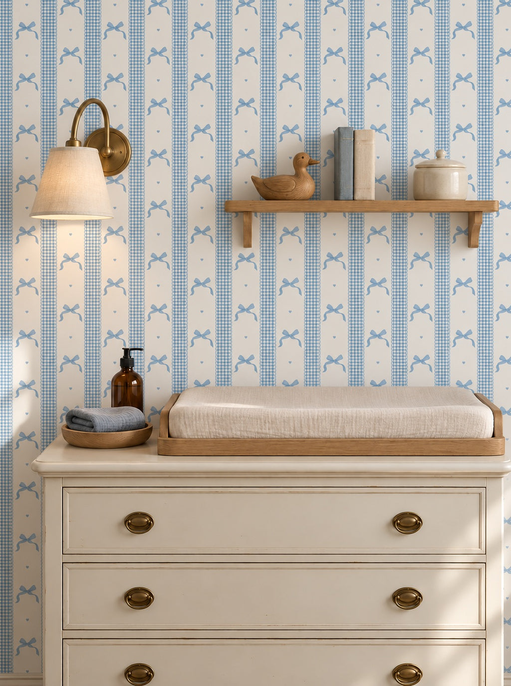 Blue Bow Wallpaper WP457-nursery-mockup