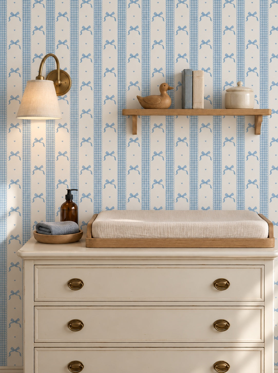 Blue Bow Wallpaper WP457-nursery-mockup