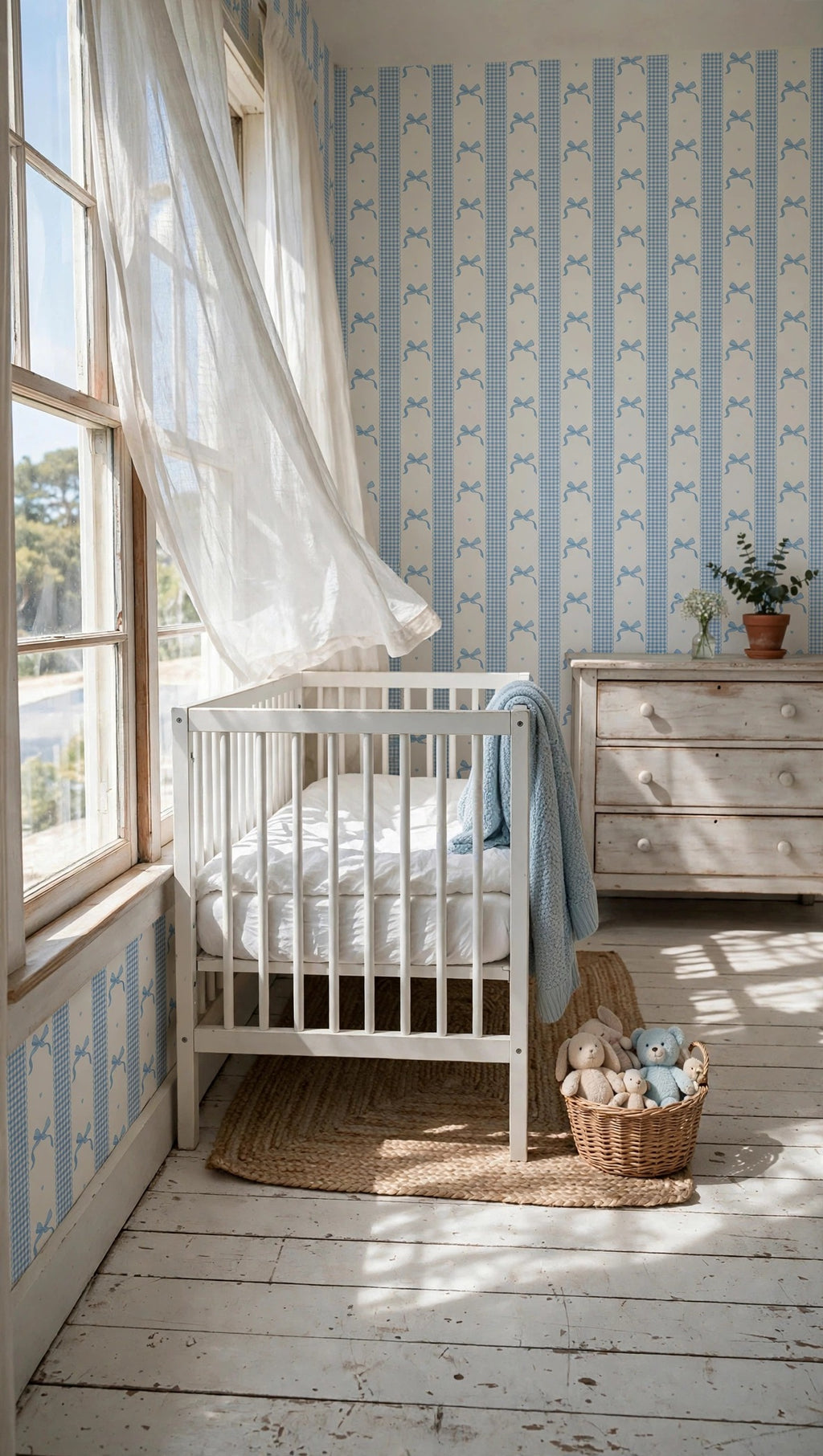 Blue Bow Wallpaper WP457-nursery-mockup3