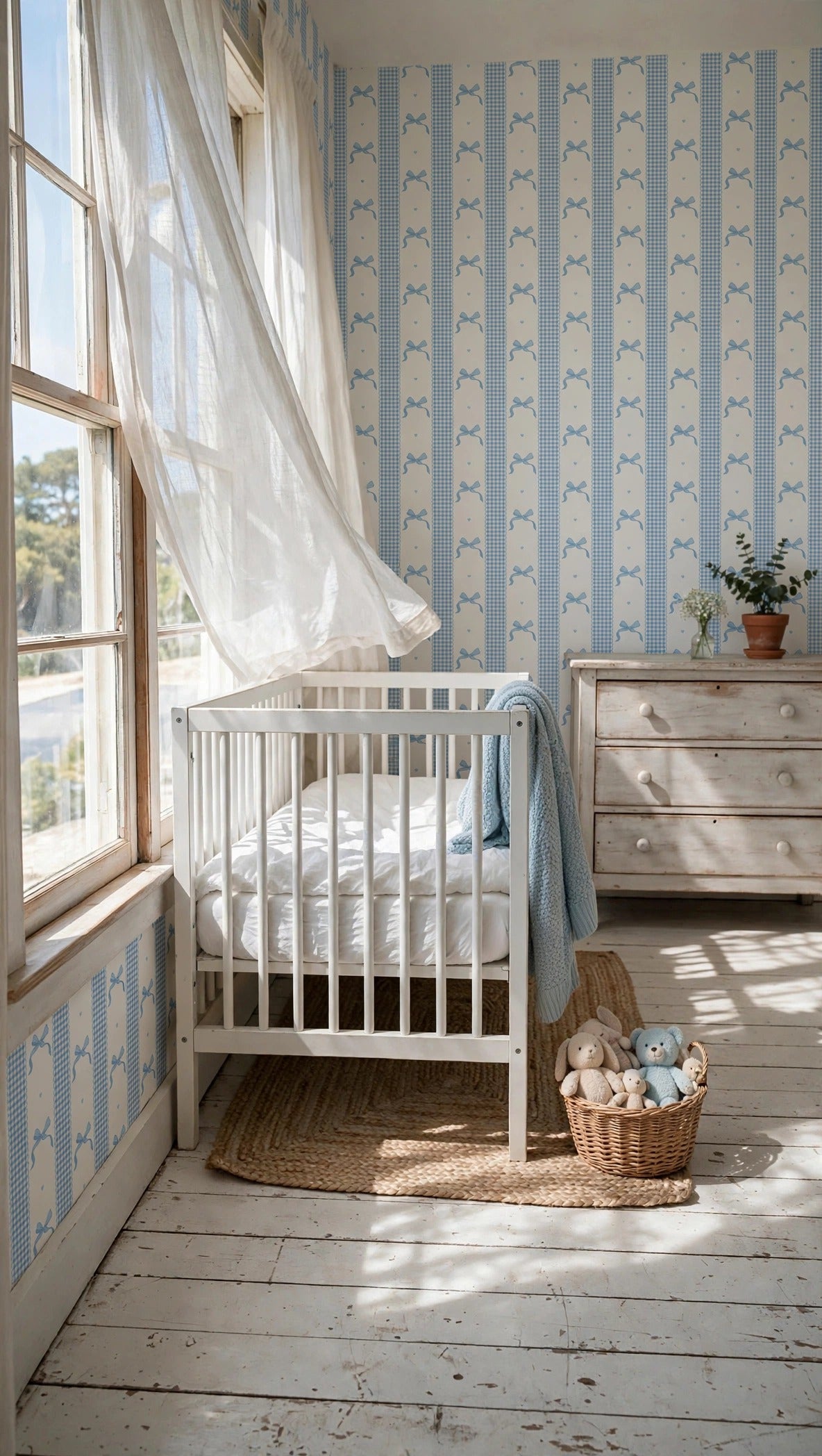 Blue Bow Wallpaper WP457-nursery-mockup3