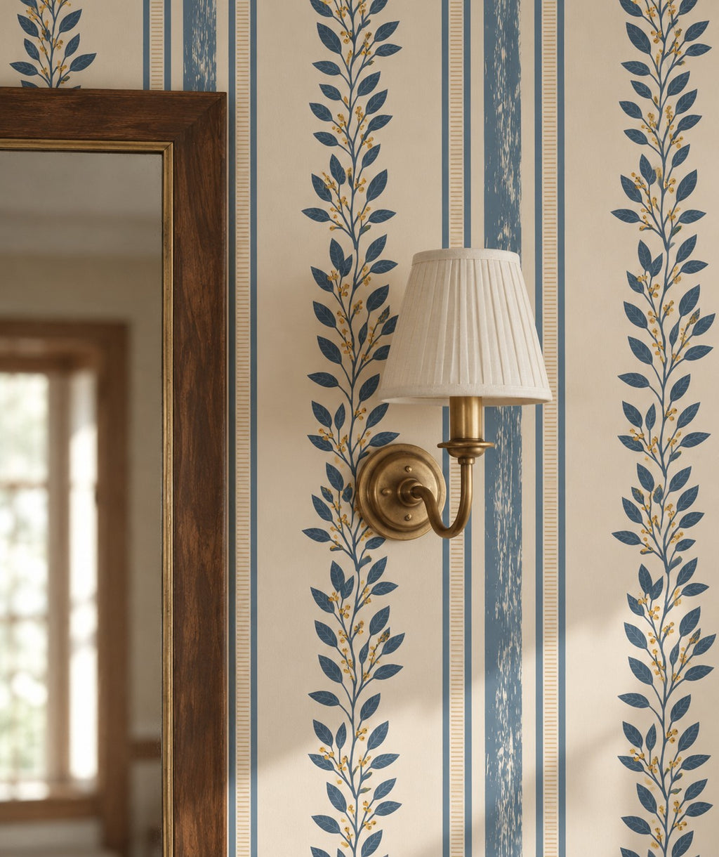 Berry Stripe Wallpaper in a styled interior