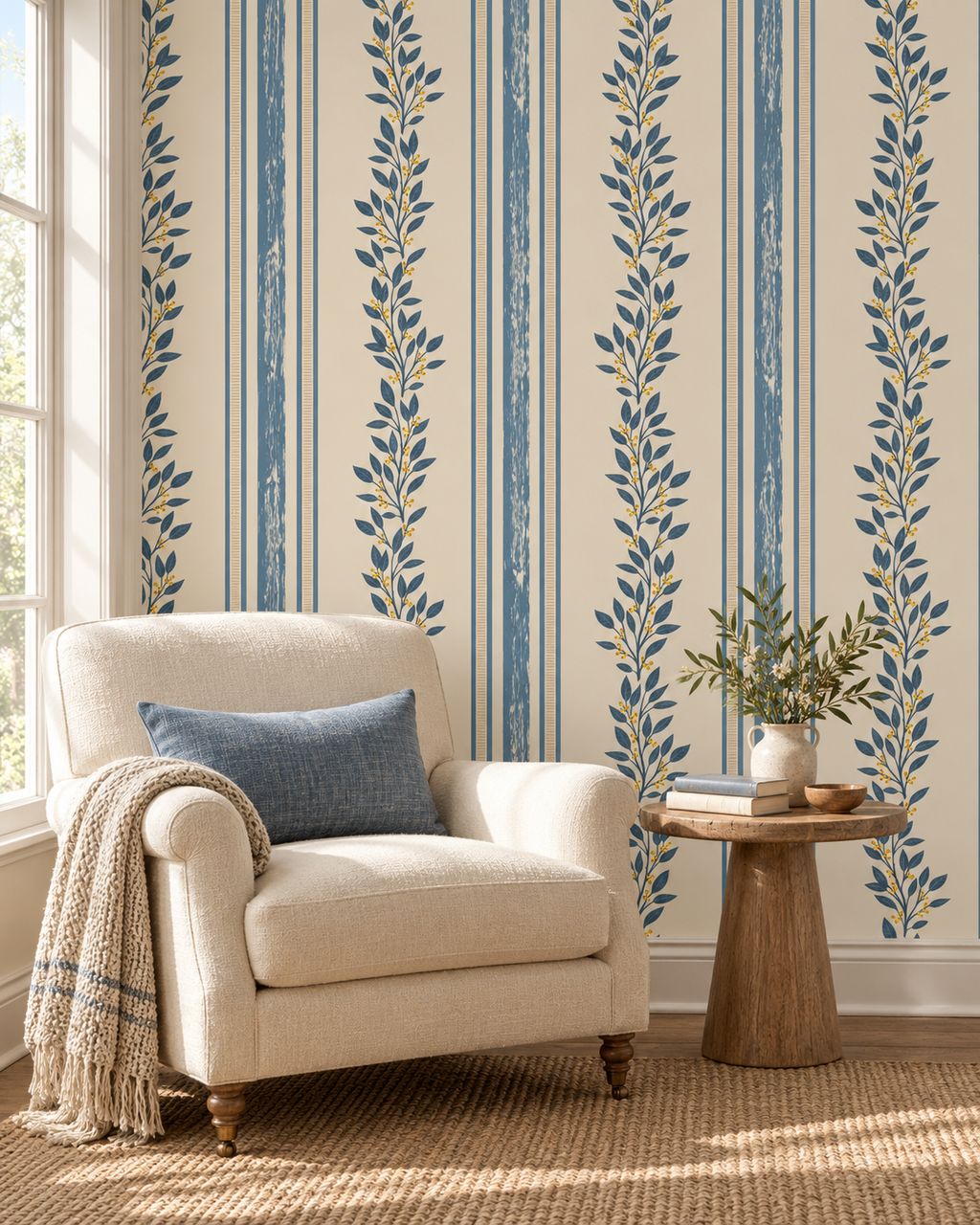 Berry Stripe Wallpaper in a styled interior