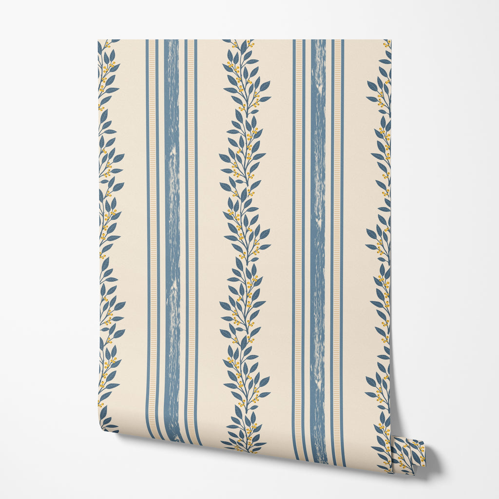 Berry Stripe Wallpaper in a styled interior
