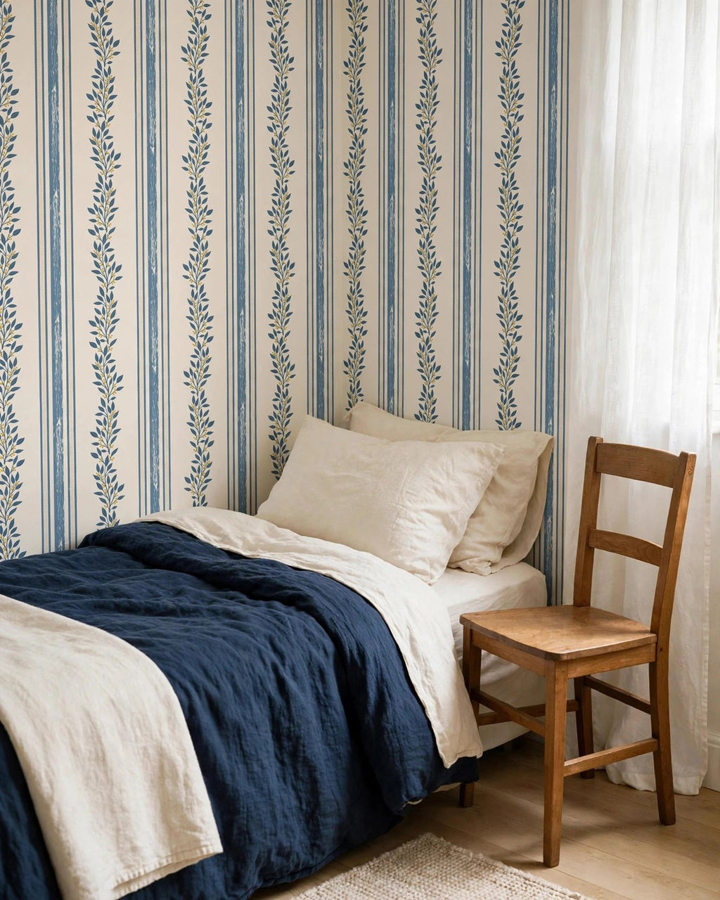 Berry Stripe Wallpaper in a styled interior