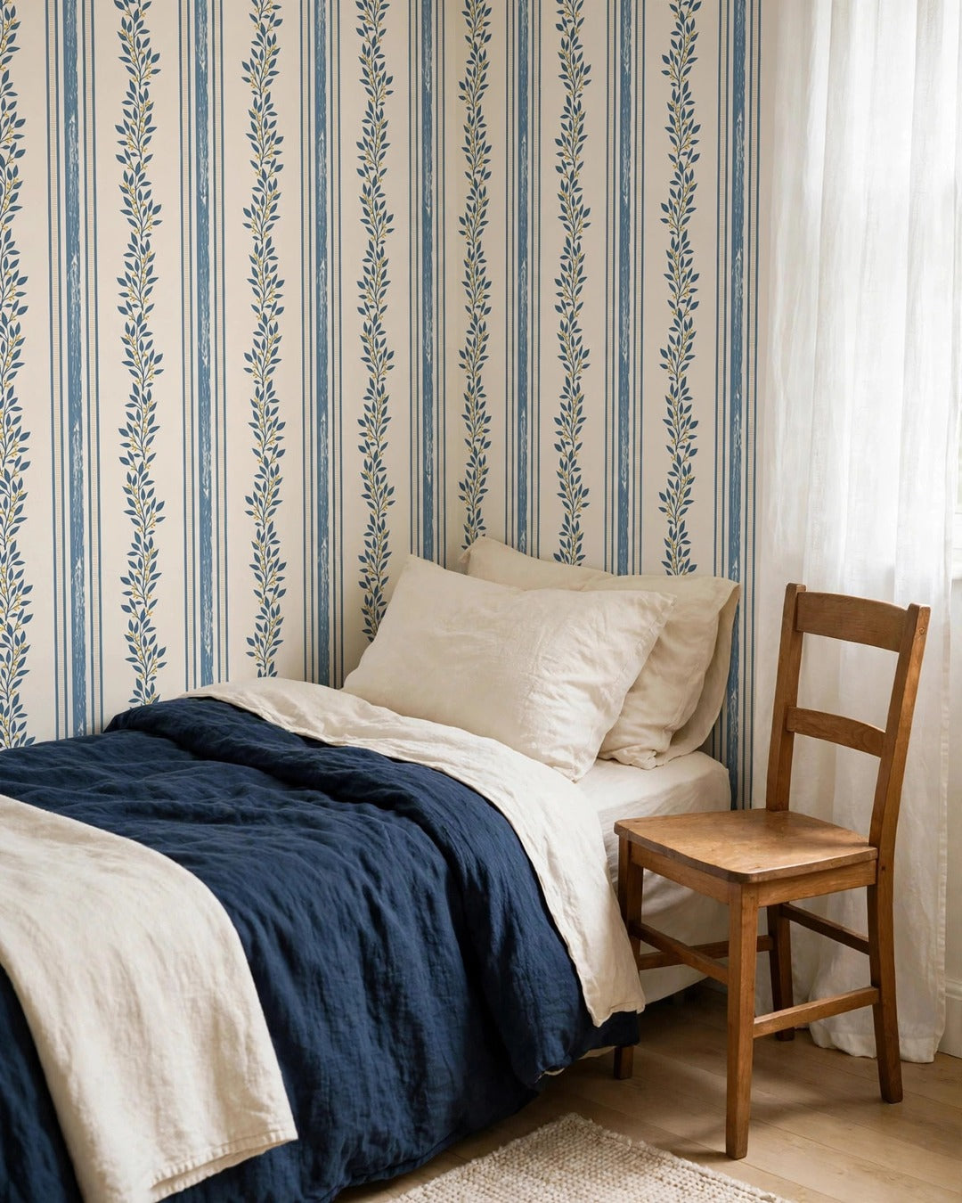 Berry Stripe Wallpaper in a styled interior