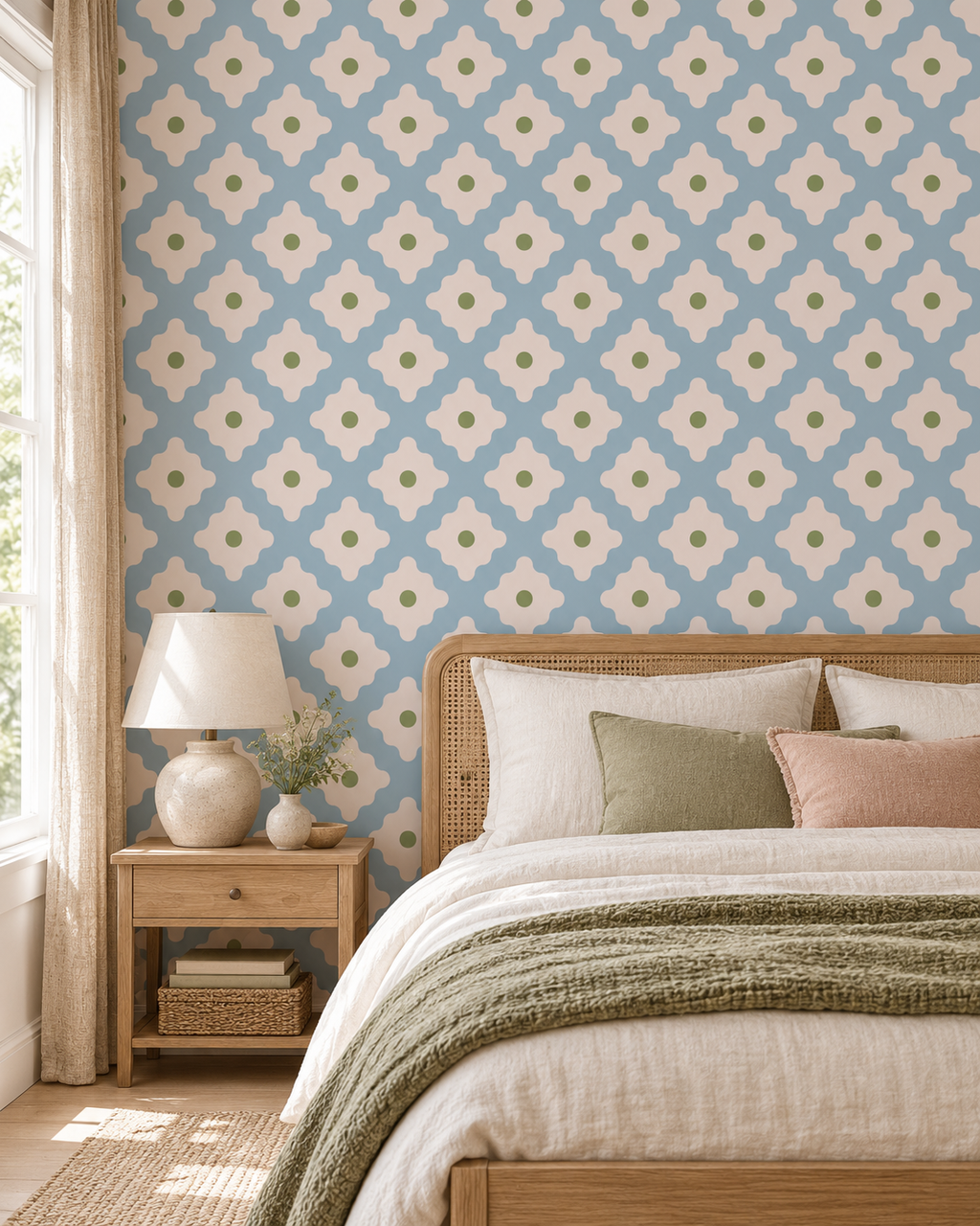 Blush Geometry Wallpaper in a styled interior