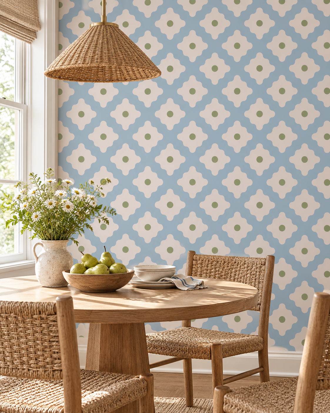 Blush Geometry Wallpaper in a styled interior