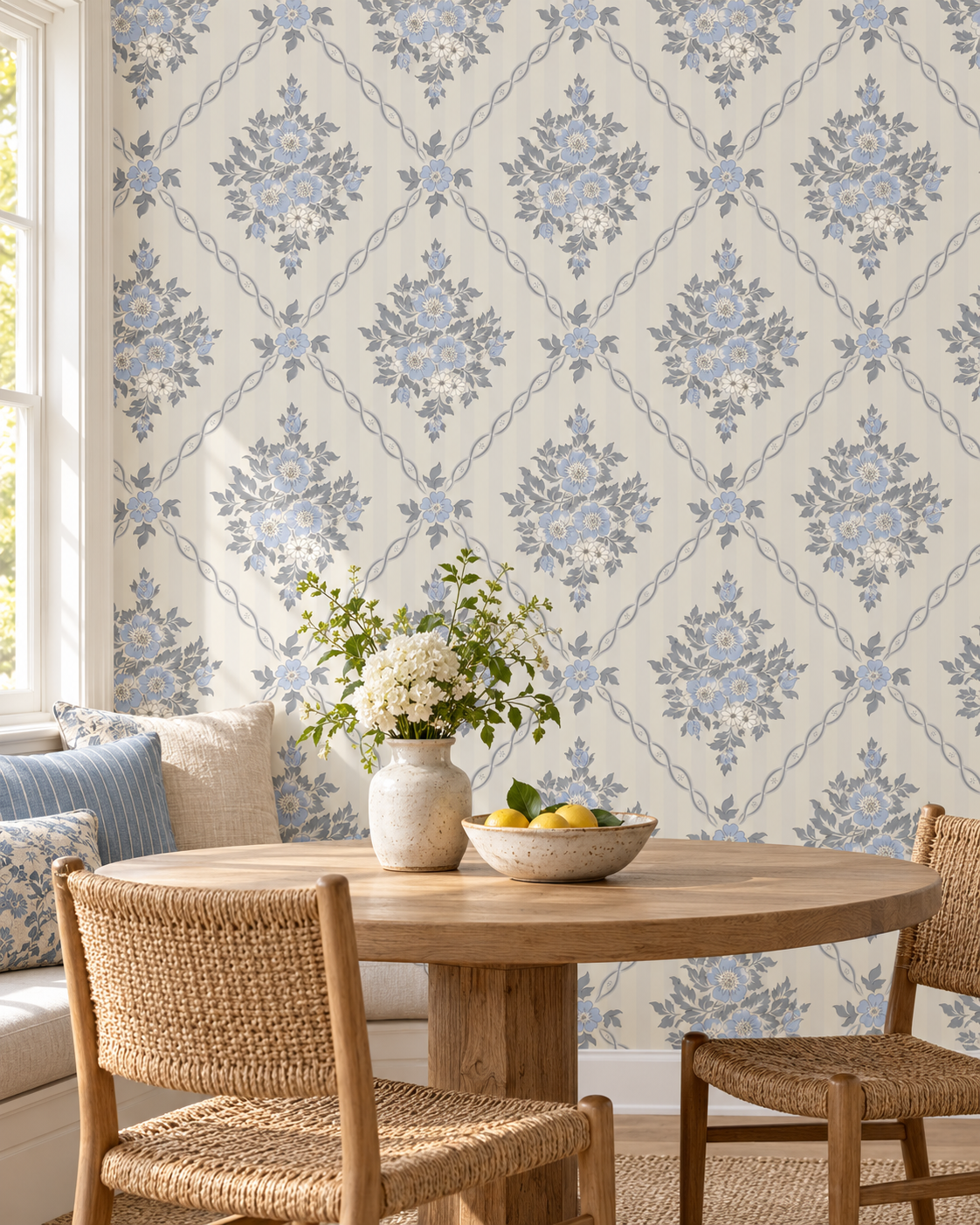 Floral Trellis Wallpaper in a styled interior