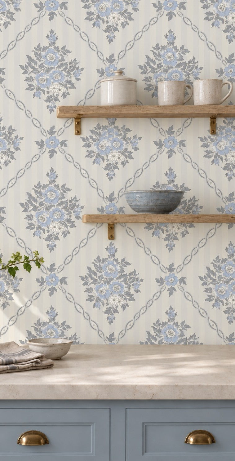 Floral Trellis Wallpaper in a styled interior