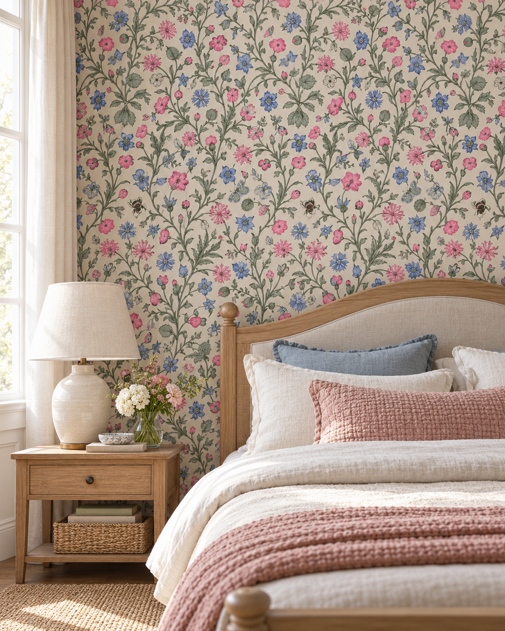 Garden Botanical Wallpaper in a styled interior