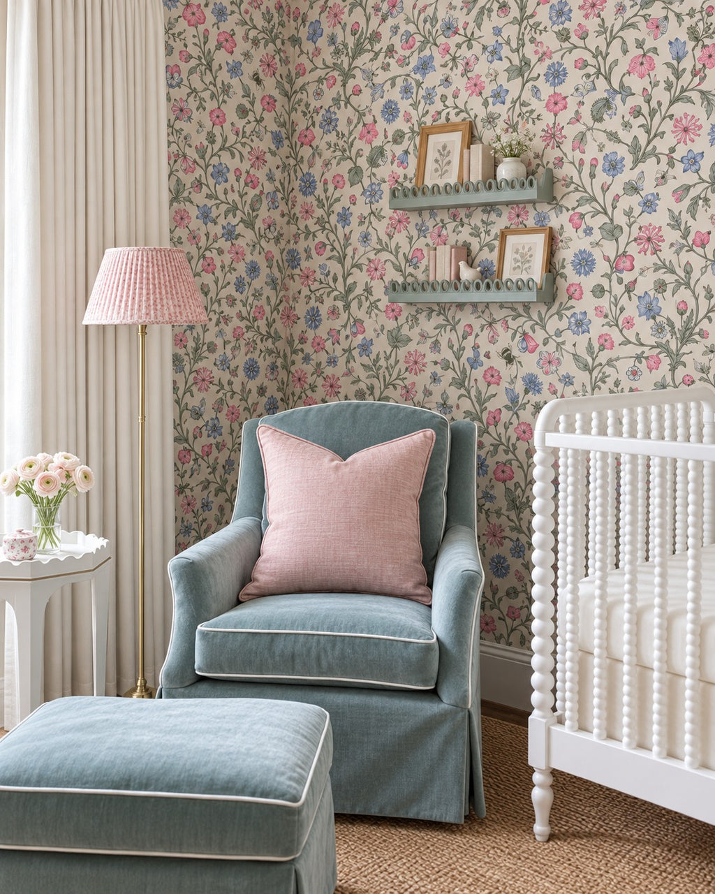 Garden Botanical Wallpaper in a styled interior