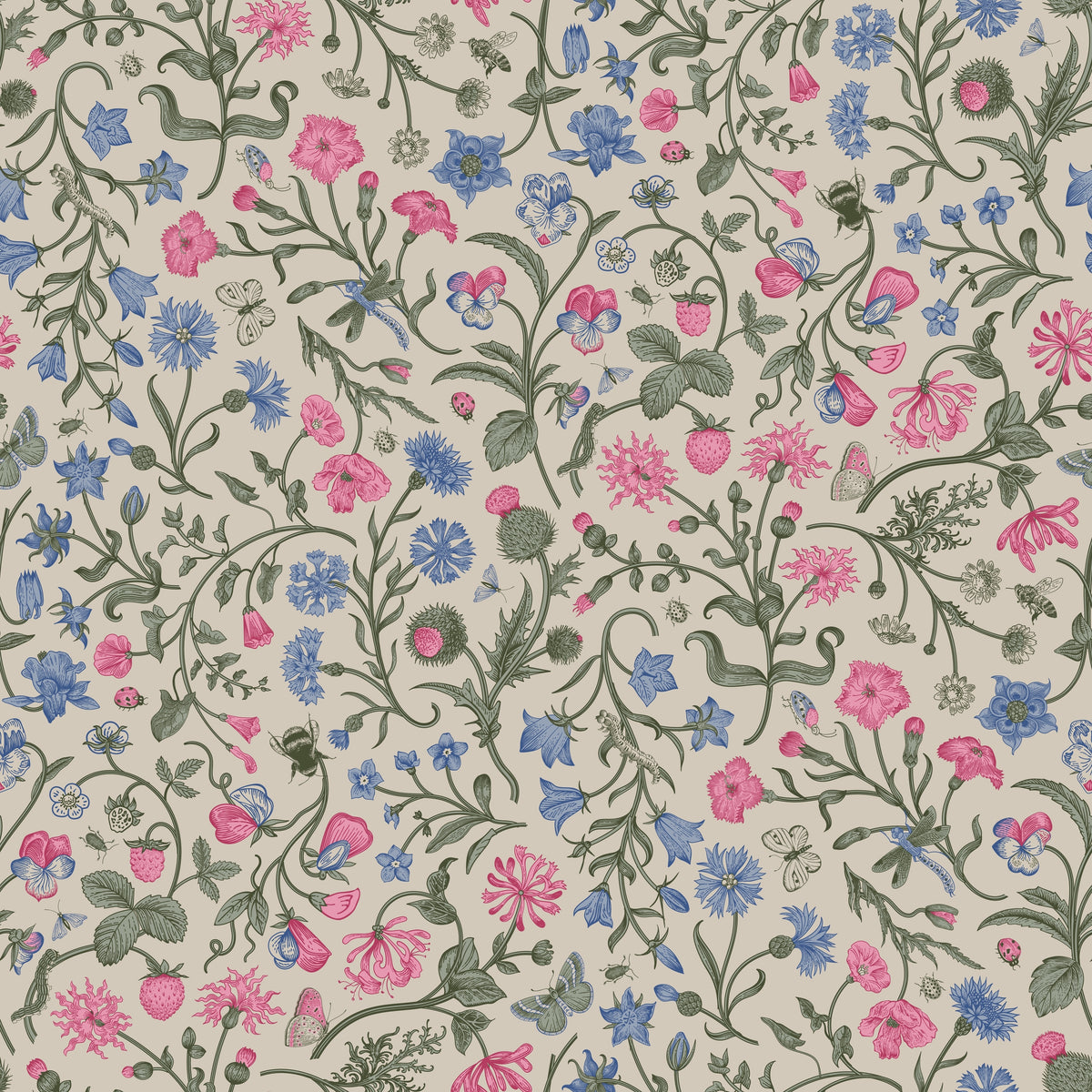 WP478 Garden Botanical Wallpaper flat pattern design