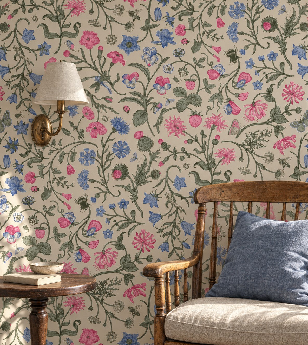 Garden Botanical Wallpaper in a styled interior
