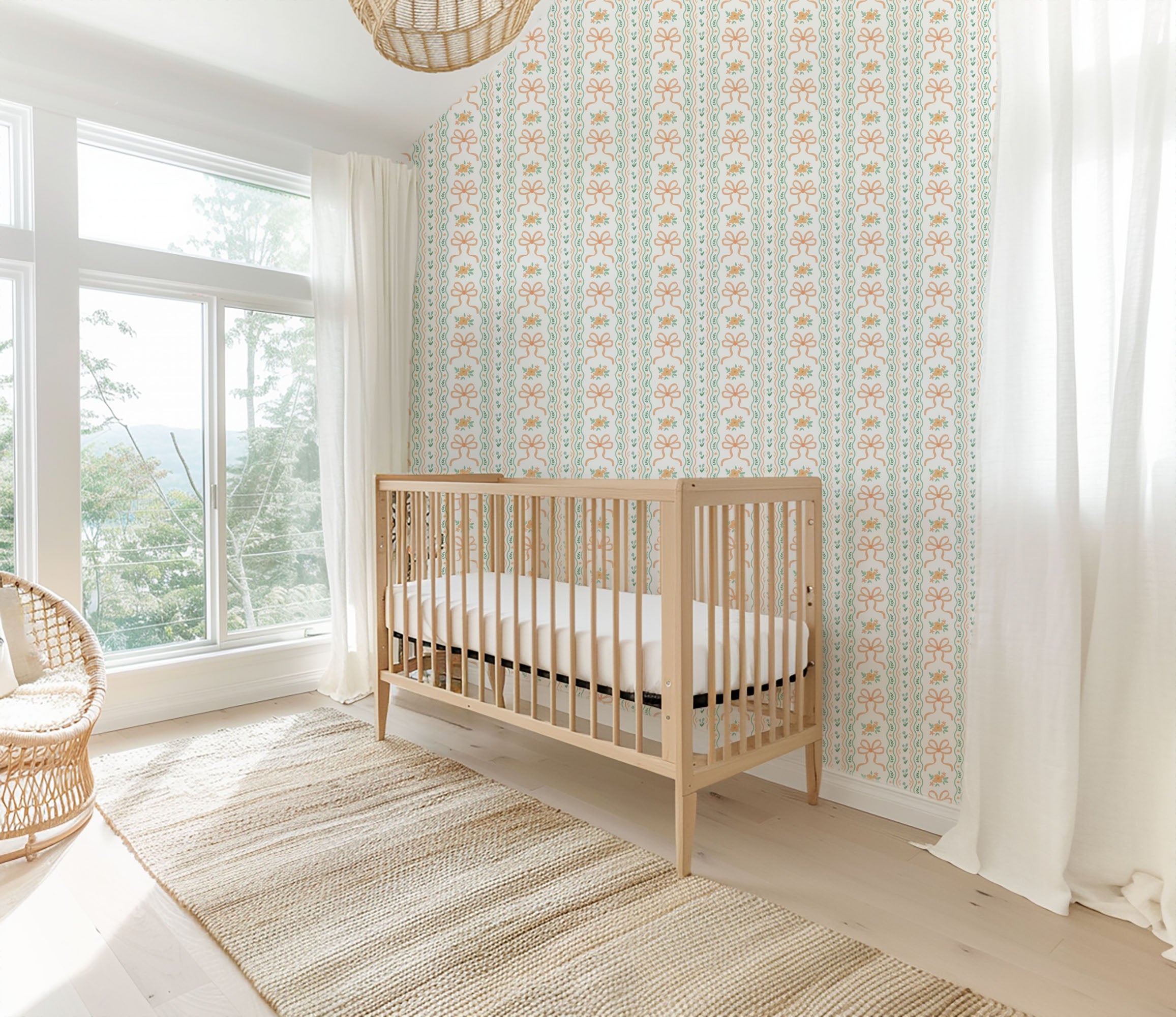 garden ribbon wallpaper, premium peel & stick, 4 ft h, home decor