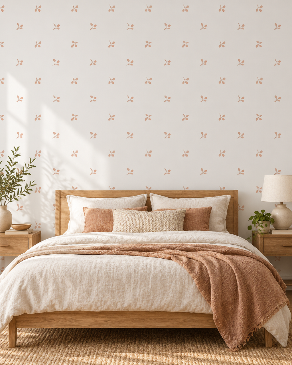 Peach Ditsy Wallpaper in a styled interior