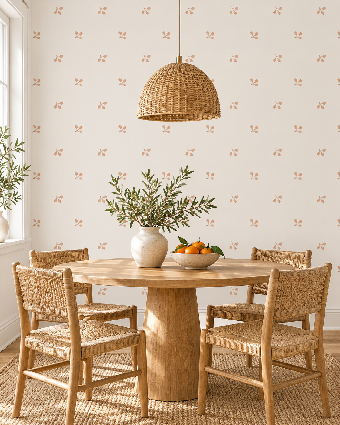 Peach Ditsy Wallpaper in a styled interior