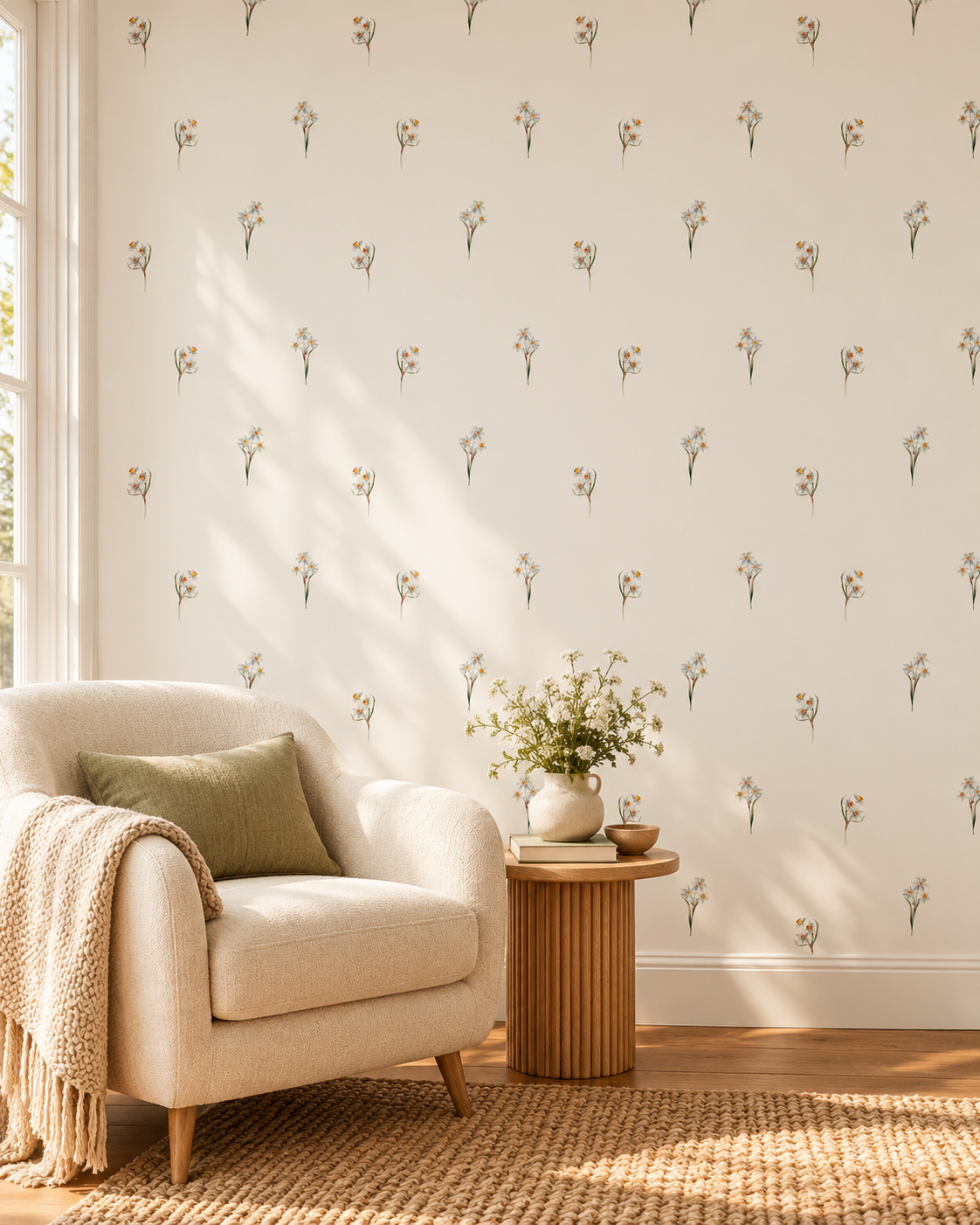 Meadow Sprig Wallpaper in a styled interior