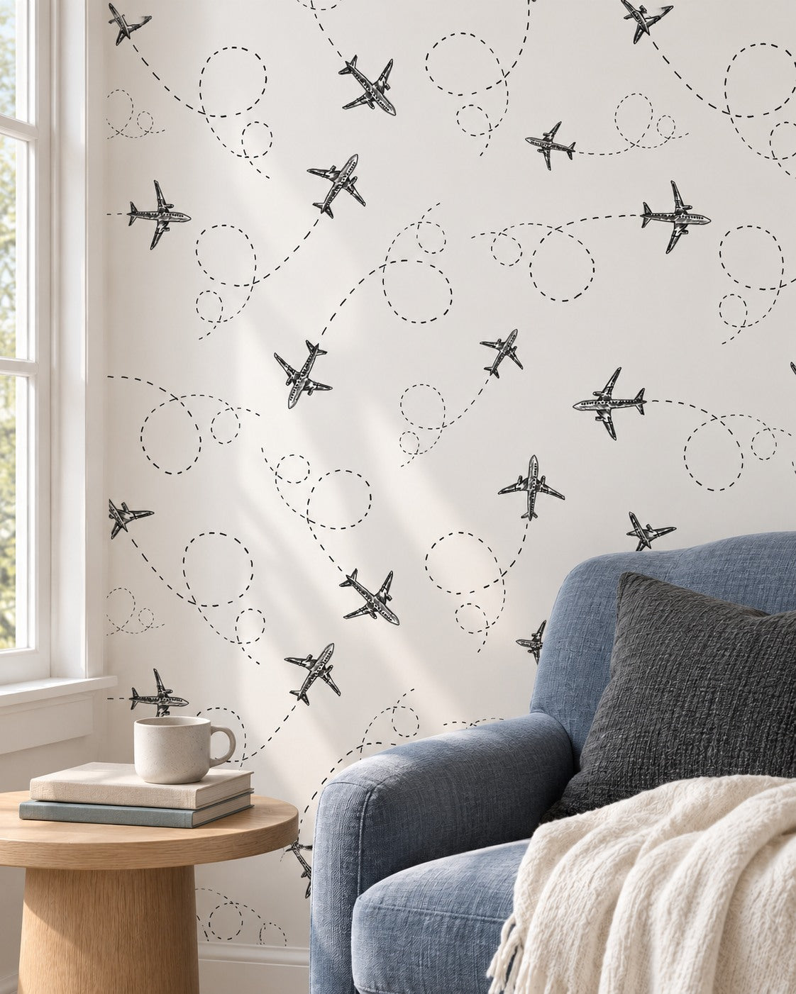 Paper Flight Wallpaper styled room view 4