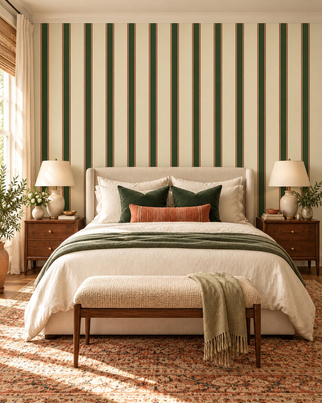 Forestline Stripe Wallpaper styled room view 1
