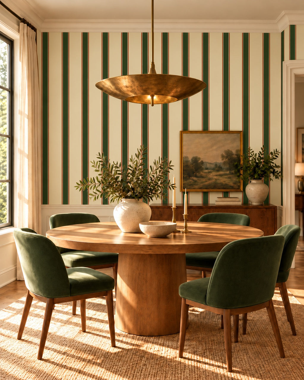 Forestline Stripe Wallpaper styled room view 2