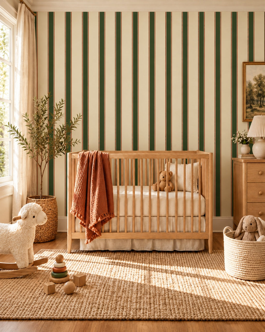 Forestline Stripe Wallpaper styled room view 3