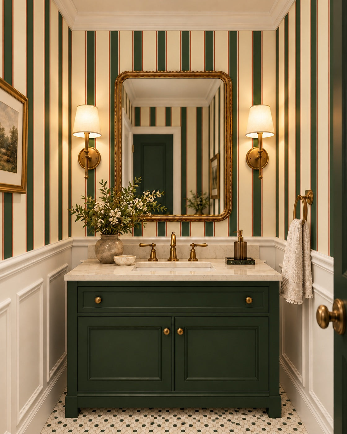 Forestline Stripe Wallpaper styled room view 4