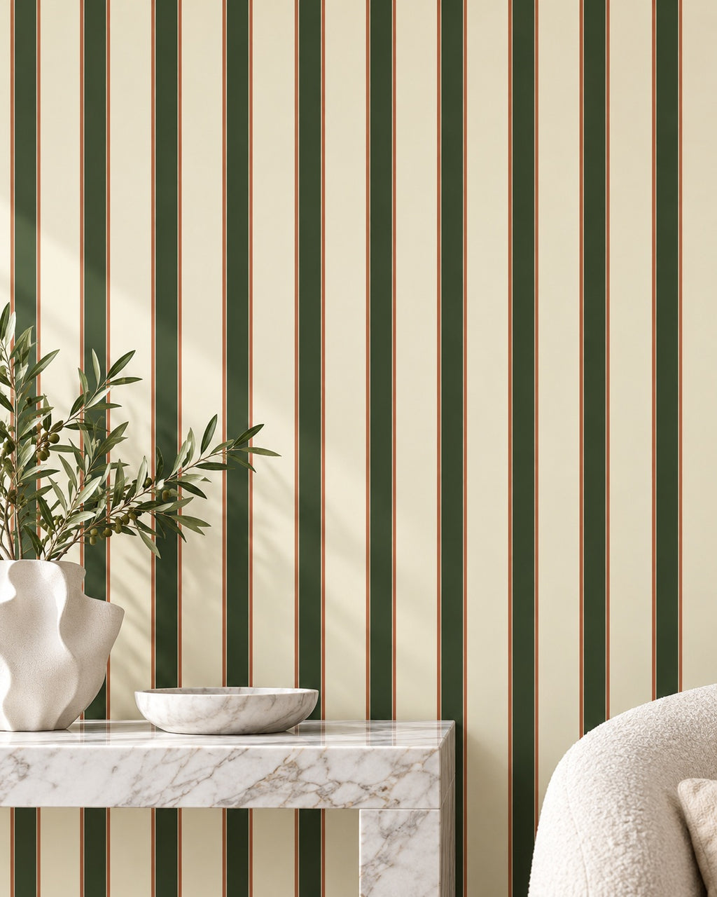 Forestline Stripe Wallpaper styled room view 5