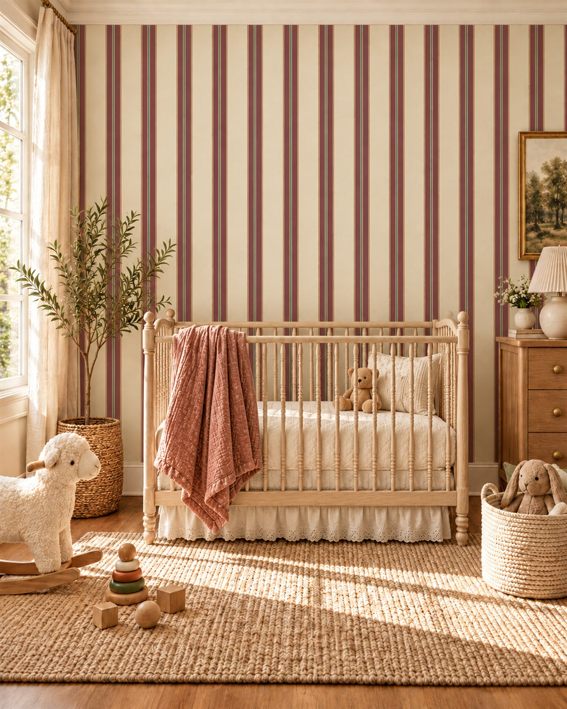Heirloom Ticking Wallpaper styled room view 3