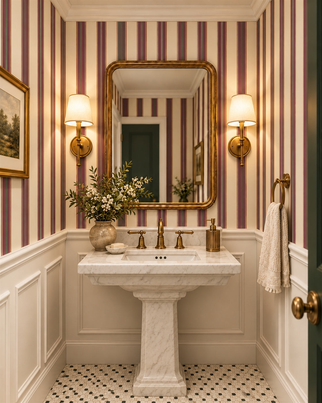 Heirloom Ticking Wallpaper styled room view 4