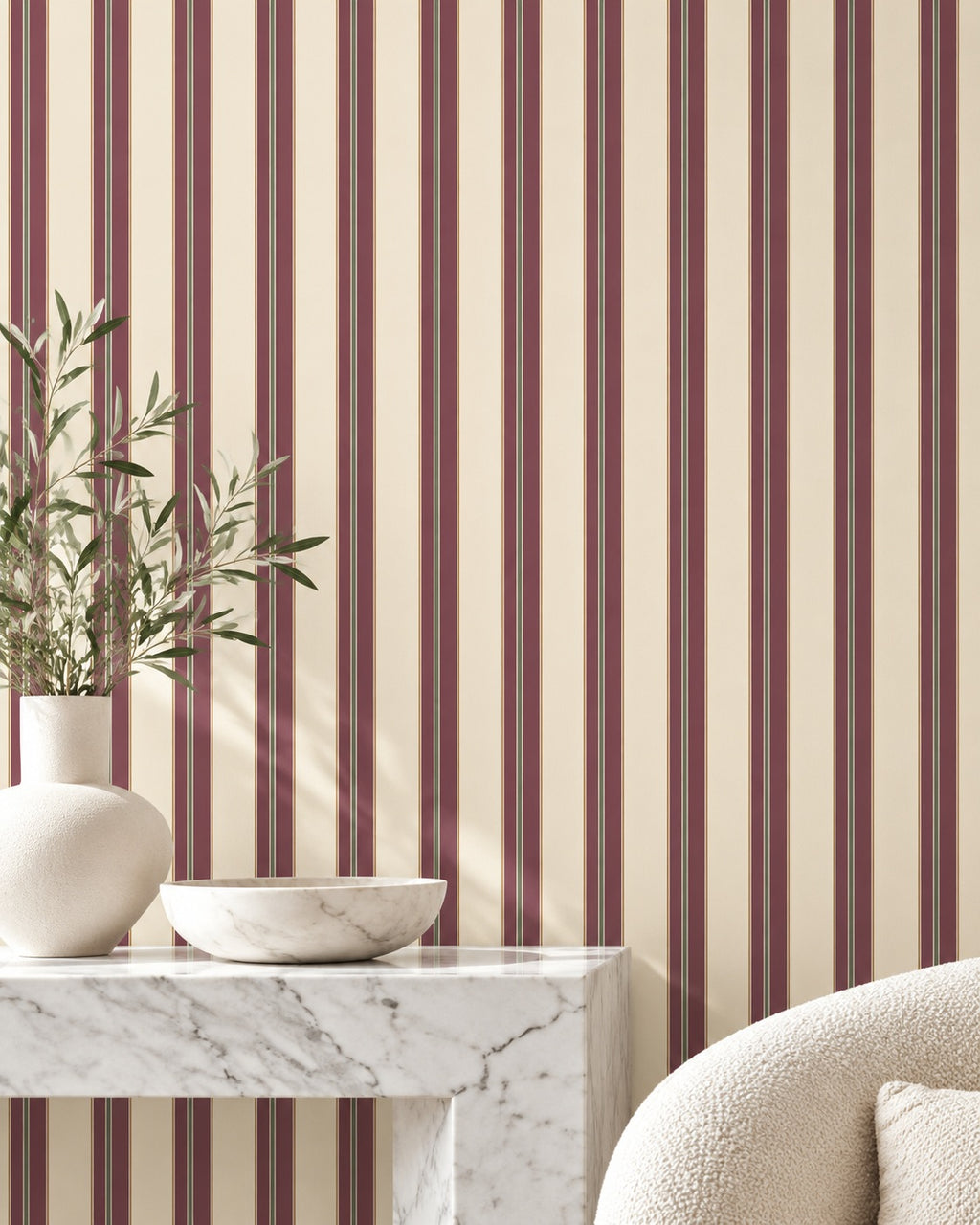 Heirloom Ticking Wallpaper styled room view 5