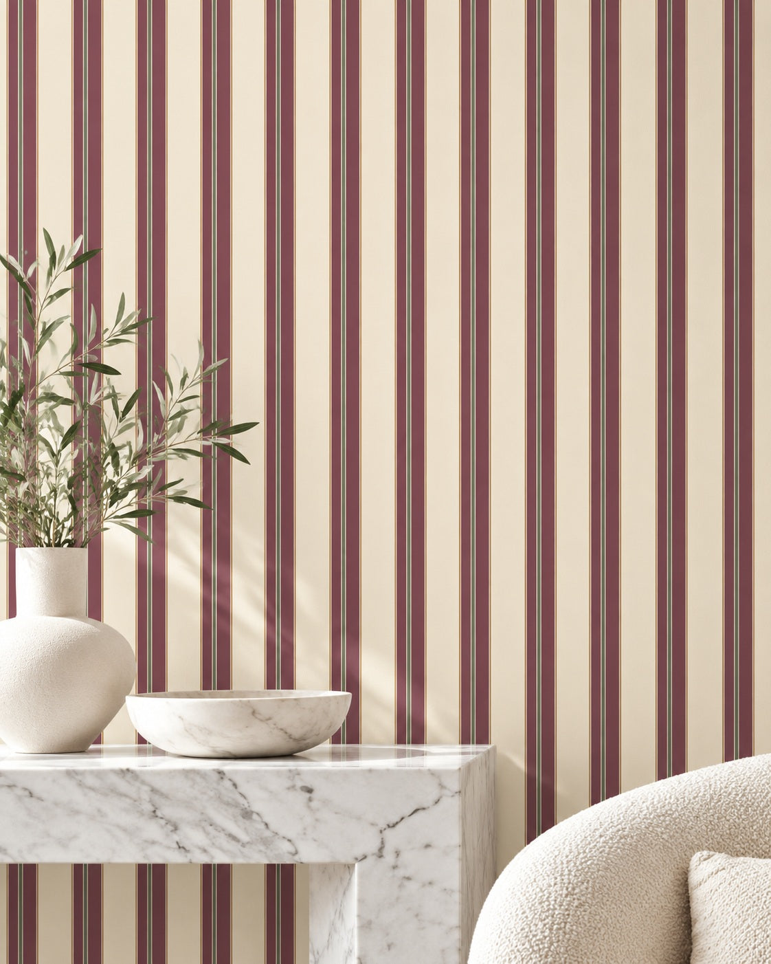 Heirloom Ticking Wallpaper styled room view 5
