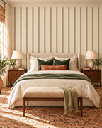 Tobacco Ticking Wallpaper styled room view 1