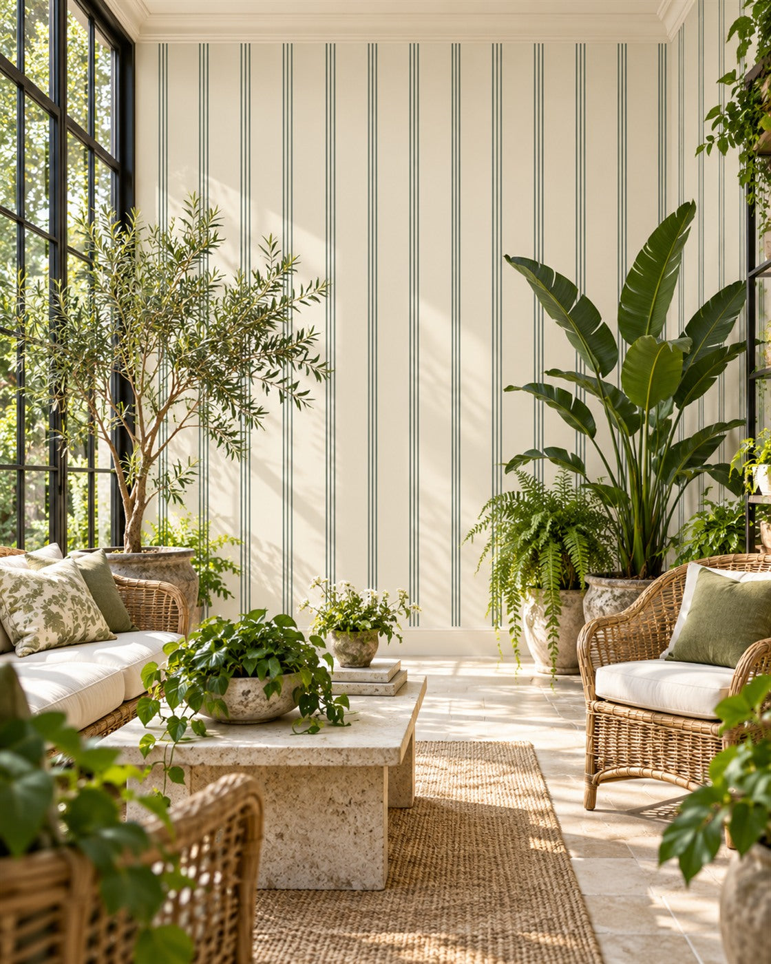 Jade Ticking Wallpaper styled room view 1