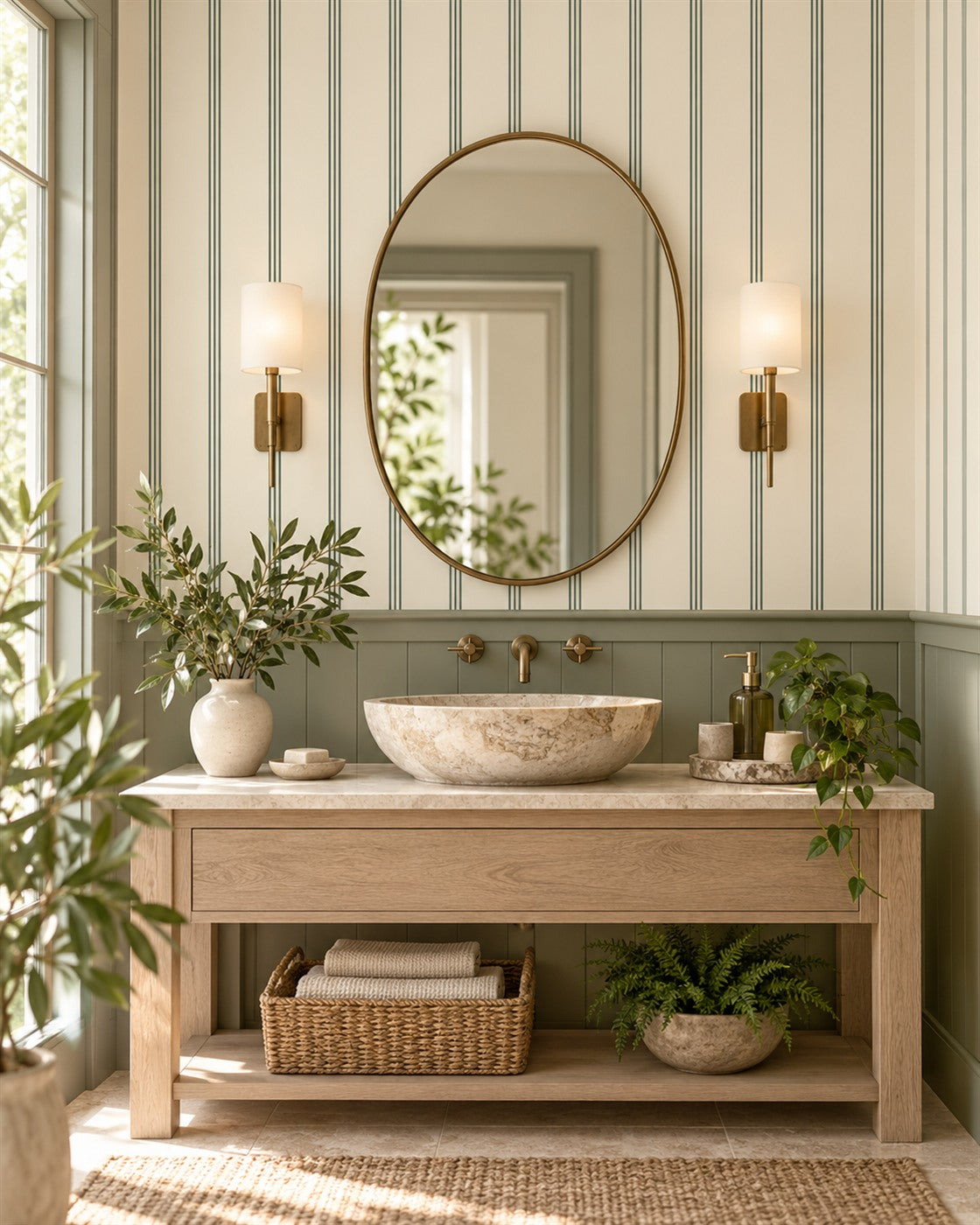 Jade Ticking Wallpaper styled room view 4