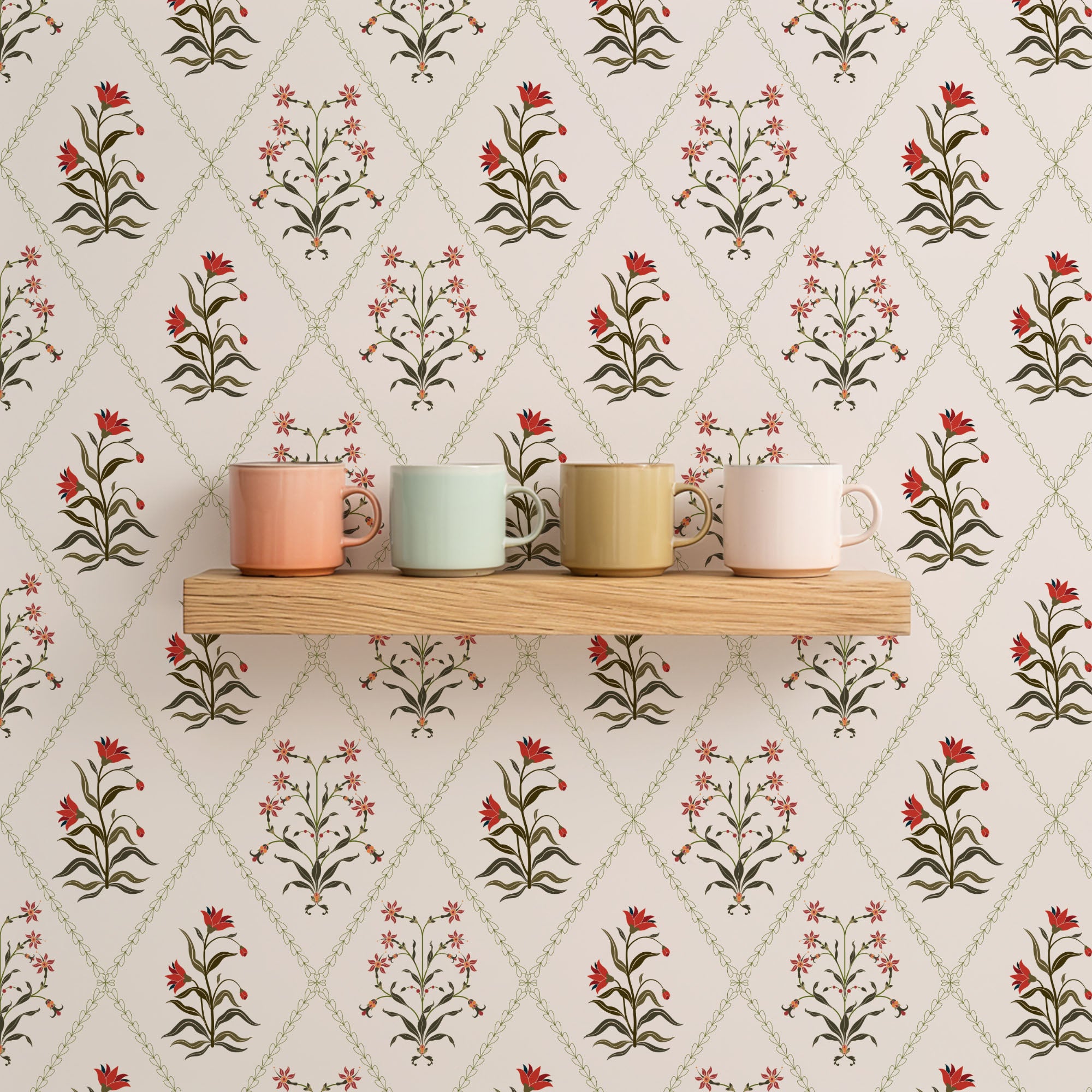botanic trellis wallpaper, premium peel & stick, 2x6 feet 24 inchesx 72 inches, home decor