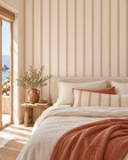 Clay Ticking Wallpaper styled room view 3
