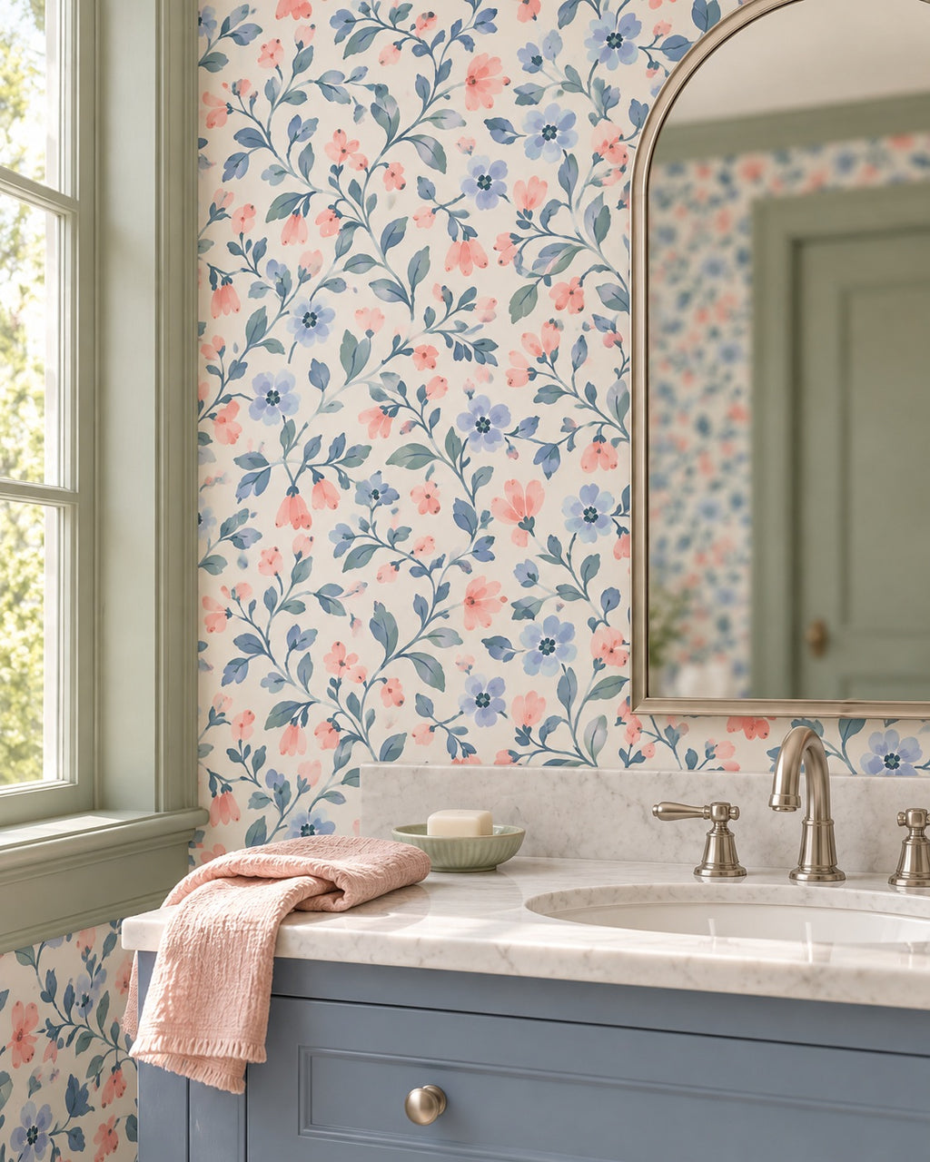 Bluebell Blush Wallpaper styled room view 2