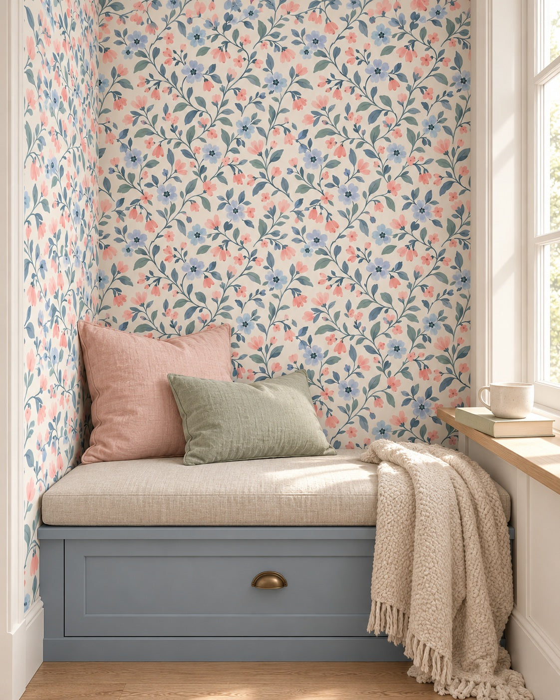 Bluebell Blush Wallpaper styled room view 4