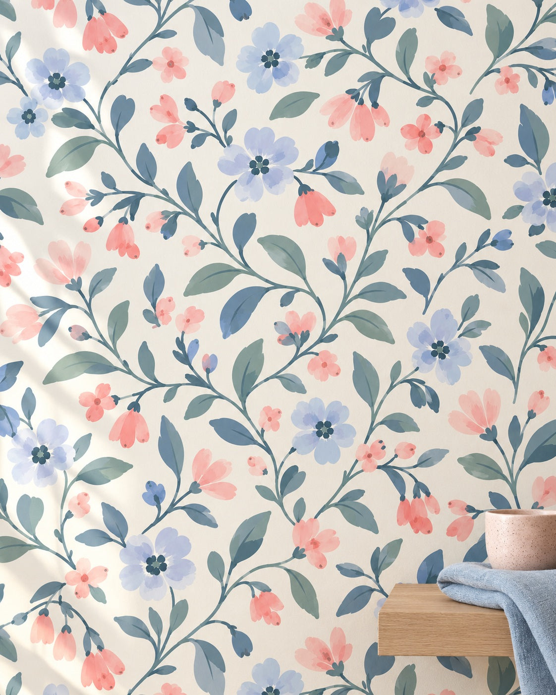 Bluebell Blush Wallpaper styled room view 5