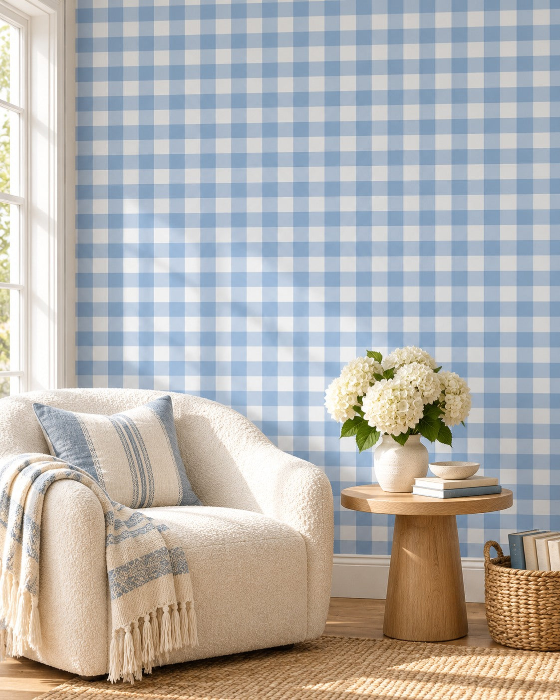 Blue Gingham Wallpaper styled room 2