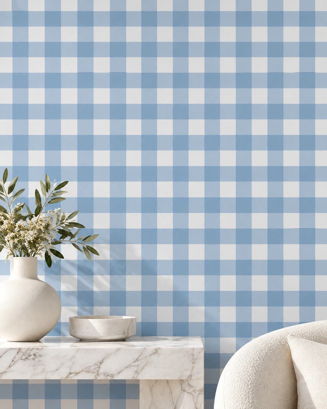 Blue Gingham Wallpaper styled room 4