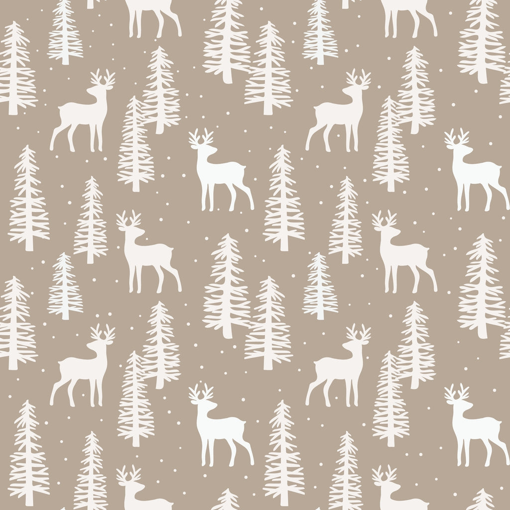 WP542 Deer Forest Wallpaper flat pattern in taupe and off-white