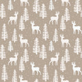 WP542 Deer Forest Wallpaper flat pattern in taupe and off-white