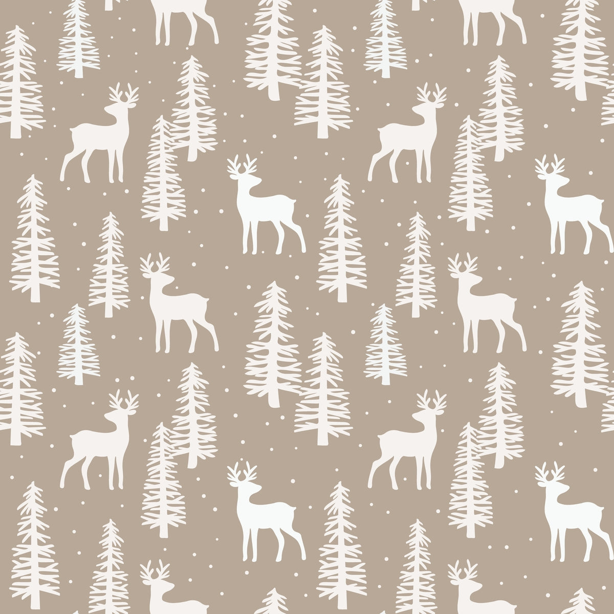 WP542 Deer Forest Wallpaper flat pattern in taupe and off-white