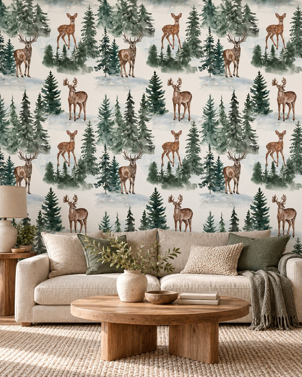 Watercolor Deer Wallpaper living room