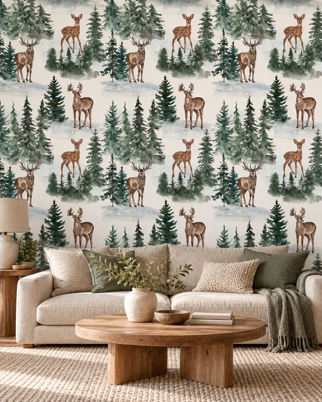 Watercolor Deer Wallpaper living room