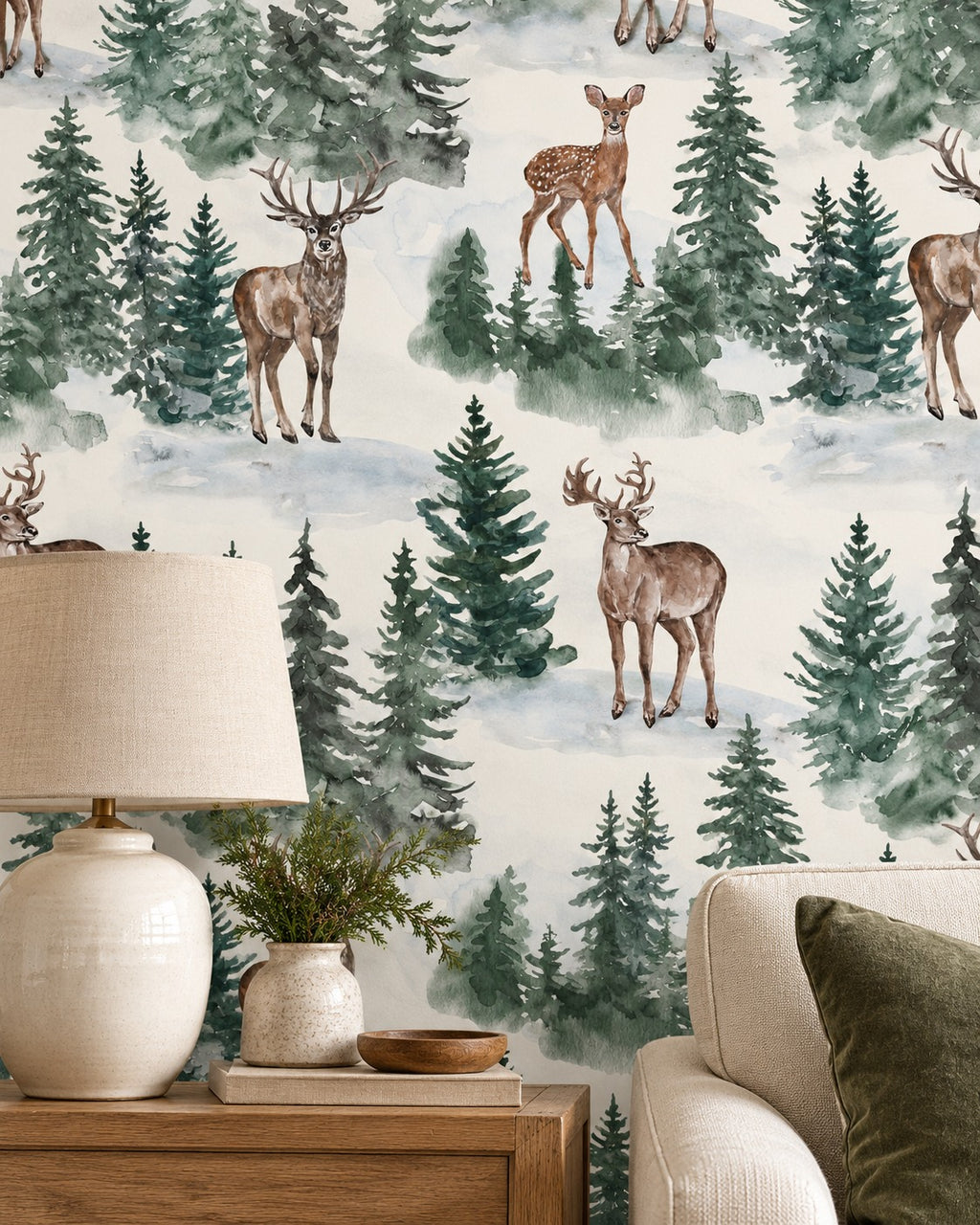 Watercolor Deer Wallpaper styled close-up